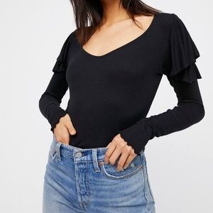 *Free People Black Ruffle Layering Top - Q-22